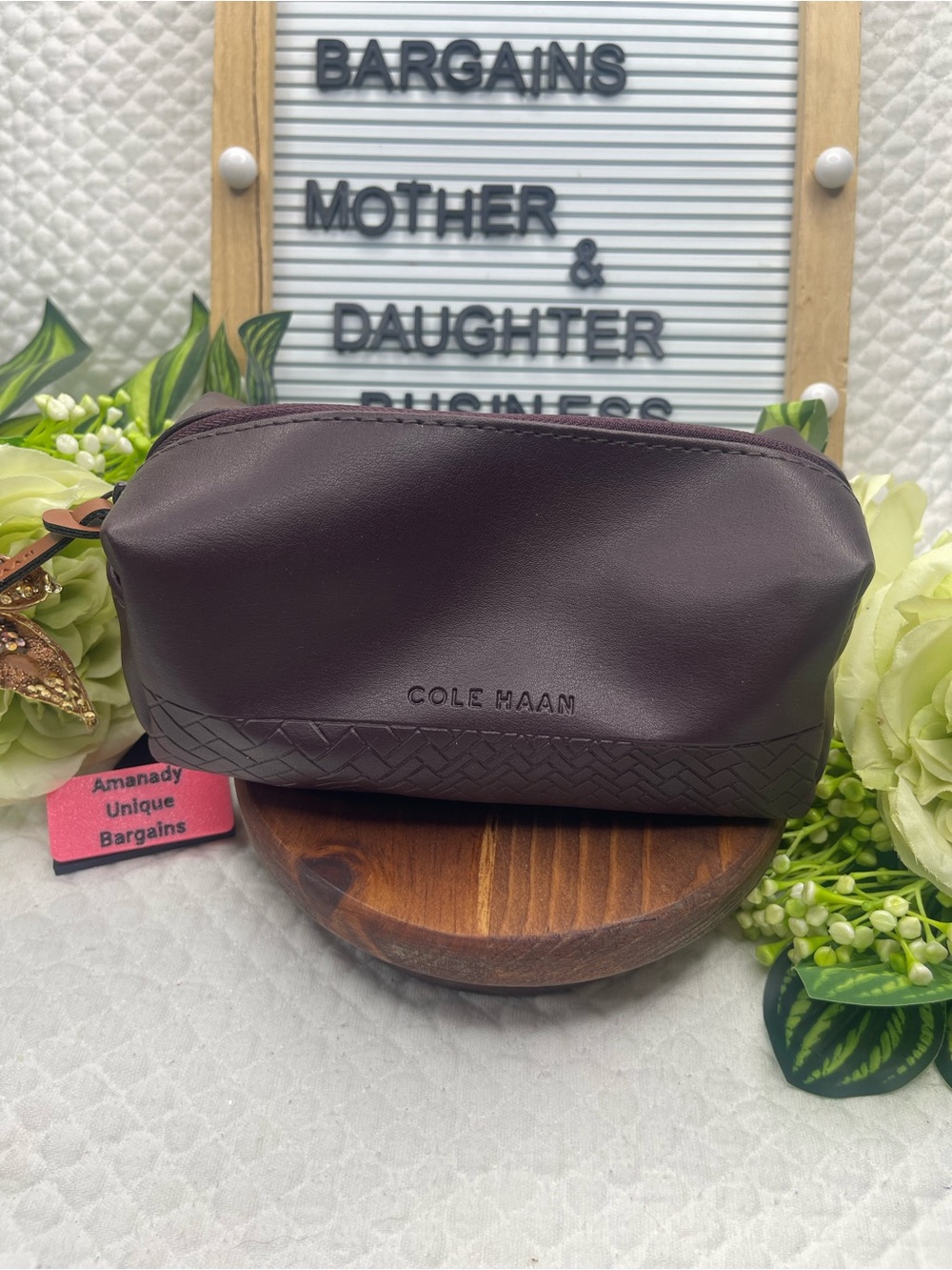 Cole Haan American Airlines Burgundy Travel Amenity Pouch Woven Detail Bag.